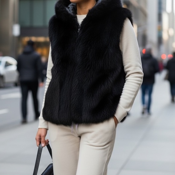 Andrew Marc Genuine Opposum Fur and Real Leather Unisex Vest - Picture 2 of 12